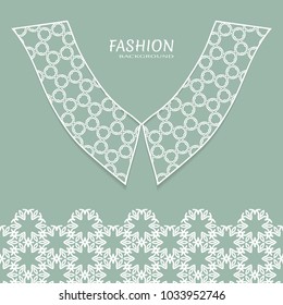 Vector fashion background. Vintage lace collar and decorative lace border with seamless texture. Geometric linear pattern in arabian style, isolated design elements, retro decoration