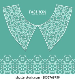 Vector fashion background. Vintage lace collar and decorative lace border with seamless texture. Geometric linear pattern in arabian style, isolated design elements, retro decoration