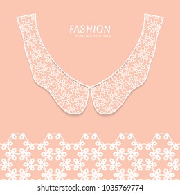 Vector fashion background. Vintage lace collar and decorative lace border with seamless texture. Geometric linear pattern in arabian style, isolated design elements, retro decoration