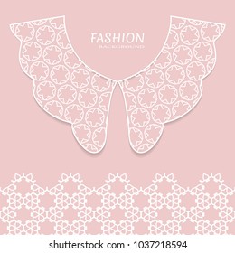 Vector fashion background. Vintage lace collar and decorative lace border with seamless texture. Geometric linear pattern in arabian style, isolated design elements, retro decoration