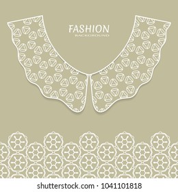 Vector fashion background. Vintage lace collar and decorative lace border with seamless texture. Geometric linear pattern in arabian style, isolated design elements, retro decoration