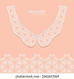 Vector fashion background. Vintage lace collar and decorative lace border with seamless texture. Geometric linear pattern in arabian style, isolated design elements, retro decoration