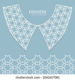 Vector fashion background. Vintage lace collar and decorative lace border with seamless texture. Geometric linear pattern in arabian style, isolated design elements, retro decoration