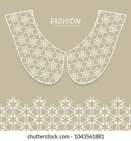 Vector fashion background. Vintage lace collar and decorative lace border with seamless texture. Geometric linear pattern in arabian style, isolated design elements, retro decoration