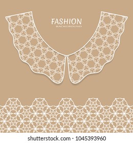 Vector fashion background. Vintage lace collar and decorative lace border with seamless texture. Geometric linear pattern in arabian style, isolated design elements, retro decoration
