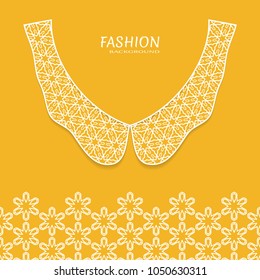 Vector fashion background. Vintage lace collar and decorative lace border with seamless texture. Geometric linear pattern in arabian style, isolated design elements, retro decoration