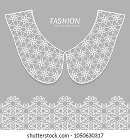 Vector fashion background. Vintage lace collar and decorative lace border with seamless texture. Geometric linear pattern in arabian style, isolated design elements, retro decoration
