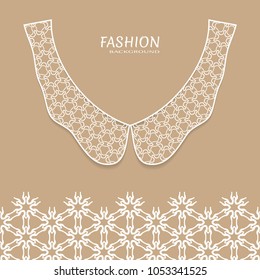 Vector fashion background. Vintage lace collar and decorative lace border with seamless texture. Geometric linear pattern in arabian style, isolated design elements, retro decoration