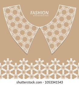 Vector fashion background. Vintage lace collar and decorative lace border with seamless texture. Geometric linear pattern in arabian style, isolated design elements, retro decoration