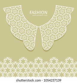 Vector fashion background. Vintage lace collar and decorative lace border with seamless texture. Geometric linear pattern in arabian style, isolated design elements, retro decoration