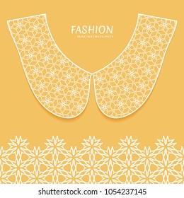 Vector fashion background. Vintage lace collar and decorative lace border with seamless texture. Geometric linear pattern in arabian style, isolated design elements, retro decoration
