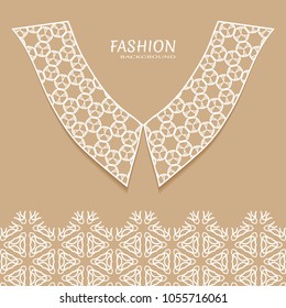 Vector fashion background. Vintage lace collar and decorative lace border with seamless texture. Geometric linear pattern in arabian style, isolated design elements, retro decoration