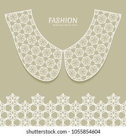 Vector fashion background. Vintage lace collar and decorative lace border with seamless texture. Geometric linear pattern in arabian style, isolated design elements, retro decoration