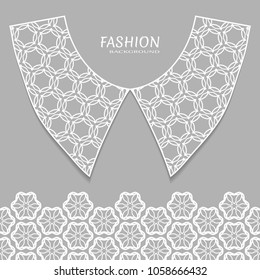Vector fashion background. Vintage lace collar and decorative lace border with seamless texture. Geometric linear pattern in arabian style, isolated design elements, retro decoration