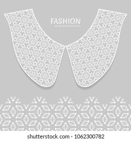Vector fashion background. Vintage lace collar and decorative lace border with seamless texture. Geometric linear pattern in arabian style, isolated design elements, retro decoration