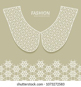 Vector fashion background. Vintage lace collar and decorative lace border with seamless texture. Geometric linear pattern in arabian style, isolated design elements, retro decoration