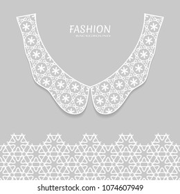 Vector fashion background. Vintage lace collar and decorative lace border with seamless texture. Geometric linear pattern in arabian style, isolated design elements, retro decoration