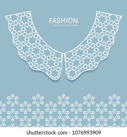 Vector fashion background. Vintage lace collar and decorative lace border with seamless texture. Geometric linear pattern in arabian style, isolated design elements, retro decoration