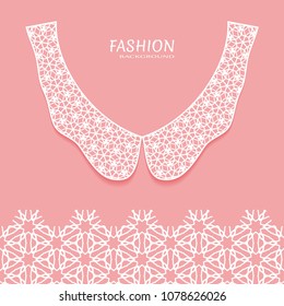 Vector fashion background. Vintage lace collar and decorative lace border with seamless texture. Geometric linear pattern in arabian style, isolated design elements, retro decoration