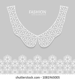 Vector fashion background. Vintage lace collar and decorative lace border with seamless texture. Geometric linear pattern in arabian style, isolated design elements, retro decoration