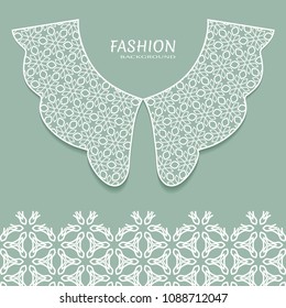 Vector fashion background. Vintage lace collar and decorative lace border with seamless texture. Geometric linear pattern in arabian style, isolated design elements, retro decoration