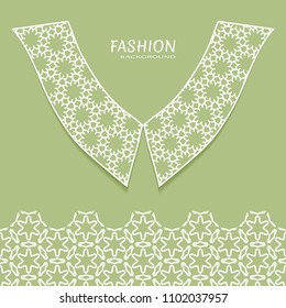 Vector fashion background. Vintage lace collar and decorative lace border with seamless texture. Geometric linear pattern in arabian style, isolated design elements, retro decoration