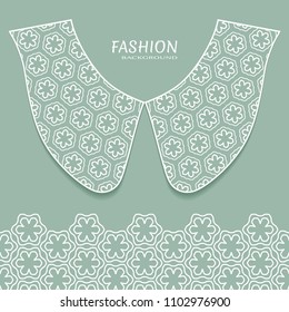 Vector fashion background. Vintage lace collar and decorative lace border with seamless texture. Geometric linear pattern in arabian style, isolated design elements, retro decoration