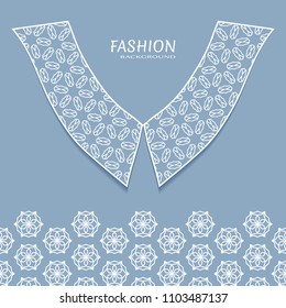 Vector fashion background. Vintage lace collar and decorative lace border with seamless texture. Geometric linear pattern in arabian style, isolated design elements, retro decoration