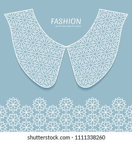 Vector fashion background. Vintage lace collar and decorative lace border with seamless texture. Geometric linear pattern in arabian style, isolated design elements, retro decoration