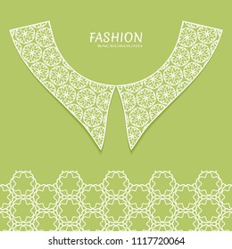Vector fashion background. Vintage lace collar and decorative lace border with seamless texture. Geometric linear pattern in arabian style, isolated design elements, retro decoration