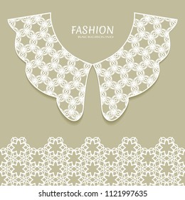Vector fashion background. Vintage lace collar and decorative lace border with seamless texture. Geometric linear pattern in arabian style, isolated design elements, retro decoration