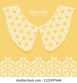Vector fashion background. Vintage lace collar and decorative lace border with seamless texture. Geometric linear pattern in arabian style, isolated design elements, retro decoration