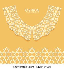 Vector fashion background. Vintage lace collar and decorative lace border with seamless texture. Geometric linear pattern in arabian style, isolated design elements, retro decoration