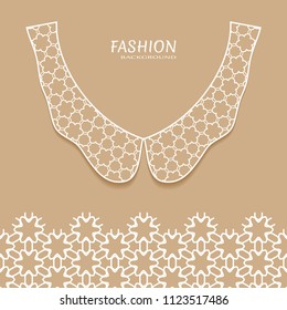 Vector fashion background. Vintage lace collar and decorative lace border with seamless texture. Geometric linear pattern in arabian style, isolated design elements, retro decoration
