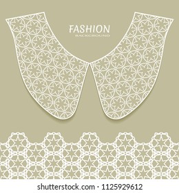 Vector fashion background. Vintage lace collar and decorative lace border with seamless texture. Geometric linear pattern in arabian style, isolated design elements, retro decoration