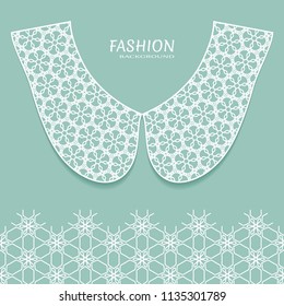Vector fashion background. Vintage lace collar and decorative lace border with seamless texture. Geometric linear pattern in arabian style, isolated design elements, retro decoration