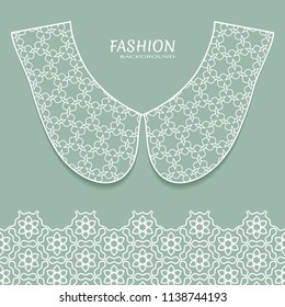 Vector fashion background. Vintage lace collar and decorative lace border with seamless texture. Geometric linear pattern in arabian style, isolated design elements, retro decoration