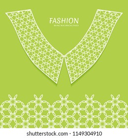 Vector fashion background. Vintage lace collar and decorative lace border with seamless texture. Geometric linear pattern in arabian style, isolated design elements, retro decoration