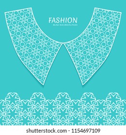 Vector fashion background. Vintage lace collar and decorative lace border with seamless texture. Geometric linear pattern in arabian style, isolated design elements, retro decoration