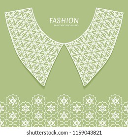 Vector fashion background. Vintage lace collar and decorative lace border with seamless texture. Geometric linear pattern in arabian style, isolated design elements, retro decoration
