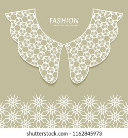 Vector fashion background. Vintage lace collar and decorative lace border with seamless texture. Geometric linear pattern in arabian style, isolated design elements, retro decoration