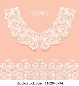 Vector fashion background. Vintage lace collar and decorative lace border with seamless texture. Geometric linear pattern in arabian style, isolated design elements, retro decoration