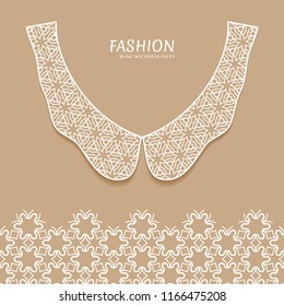 Vector fashion background. Vintage lace collar and decorative lace border with seamless texture. Geometric linear pattern in arabian style, isolated design elements, retro decoration