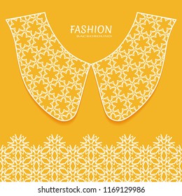 Vector fashion background. Vintage lace collar and decorative lace border with seamless texture. Geometric linear pattern in arabian style, isolated design elements, retro decoration