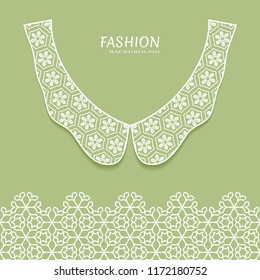 Vector fashion background. Vintage lace collar and decorative lace border with seamless texture. Geometric linear pattern in arabian style, isolated design elements, retro decoration