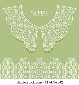 Vector fashion background. Vintage lace collar and decorative lace border with seamless texture. Geometric linear pattern in arabian style, isolated design elements, retro decoration