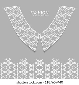 Vector fashion background. Vintage lace collar and decorative lace border with seamless texture. Geometric linear pattern in arabian style, isolated design elements, retro decoration