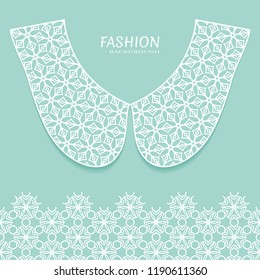 Vector fashion background. Vintage lace collar and decorative lace border with seamless texture. Geometric linear pattern in arabian style, isolated design elements, retro decoration