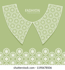 Vector fashion background. Vintage lace collar and decorative lace border with seamless texture. Geometric linear pattern in arabian style, isolated design elements, retro decoration