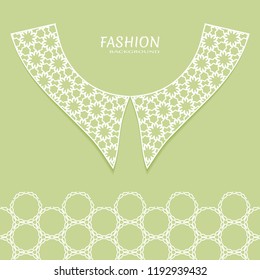 Vector fashion background. Vintage lace collar and decorative lace border with seamless texture. Geometric linear pattern in arabian style, isolated design elements, retro decoration